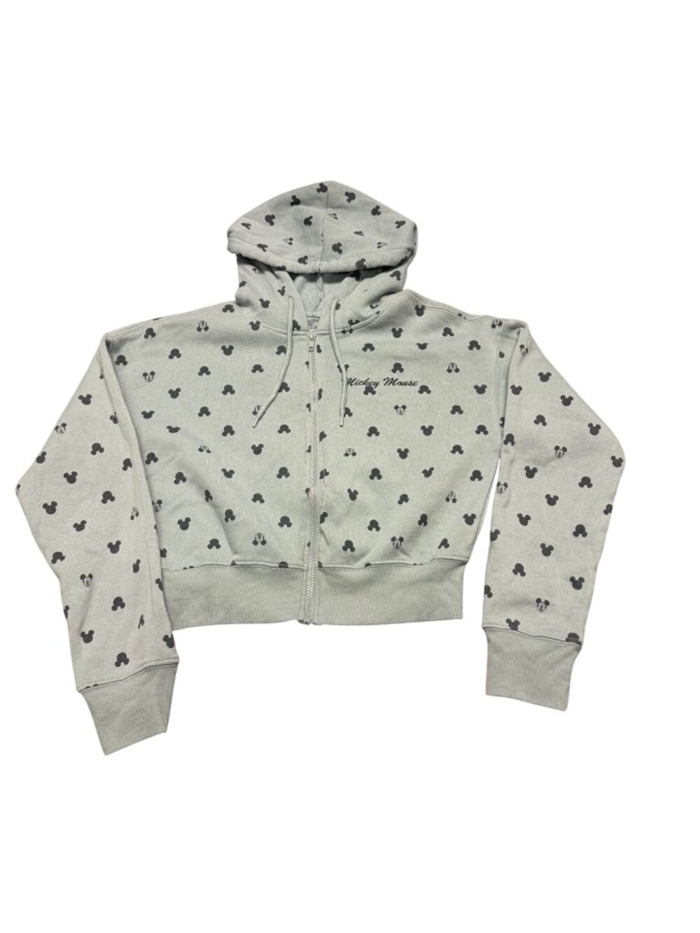 Disney Mickey Mouse Women’s Medium Gray Cropped Full Zip Hoodie All Over Print